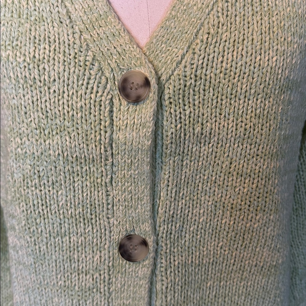 LOFT Women's Bright Green Knit Cardigan - Picture 4 of 10